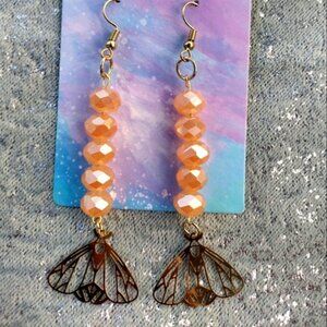 Luna moth goddess AB earring dangles gold